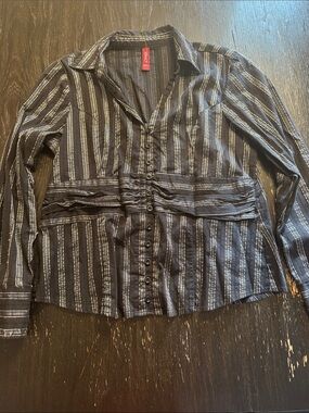 Gitano Black Button-Down Shirt with Cream Stripes